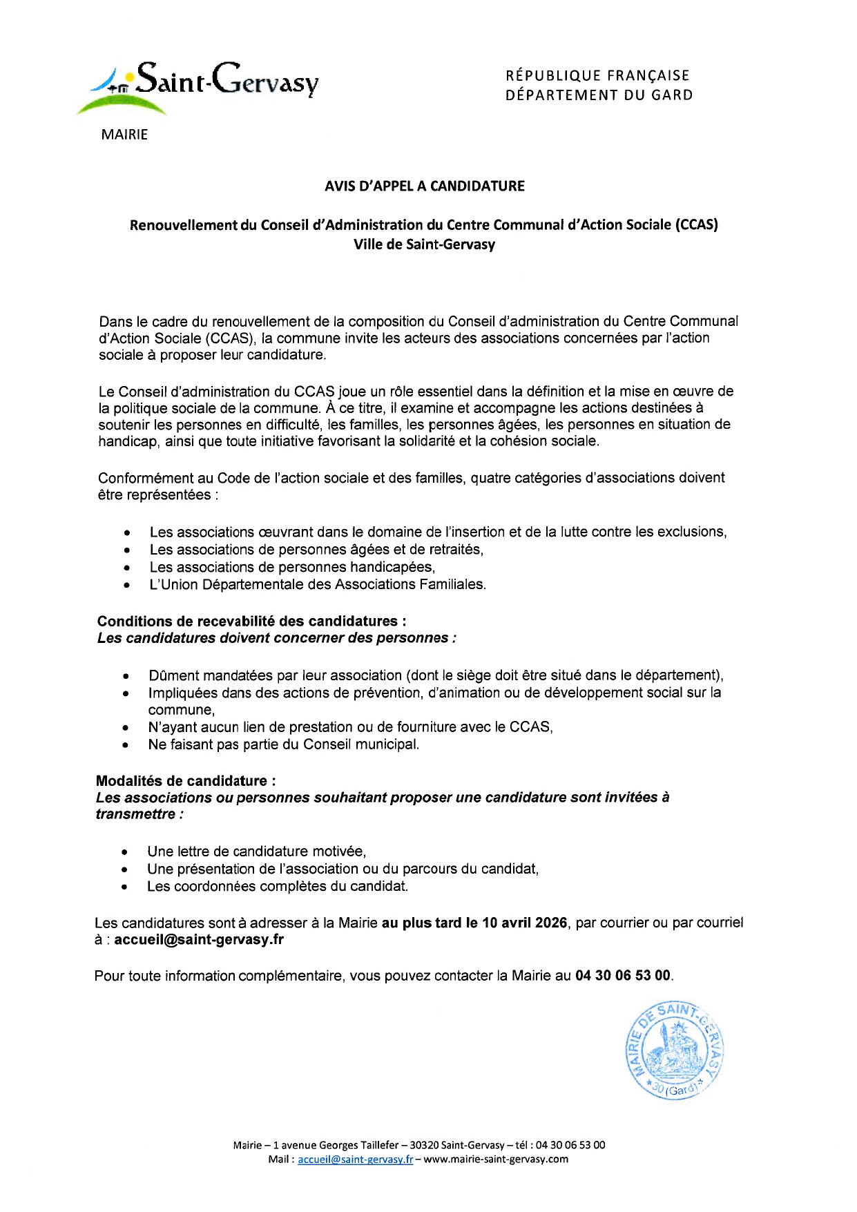 Appel Candidature CCAS