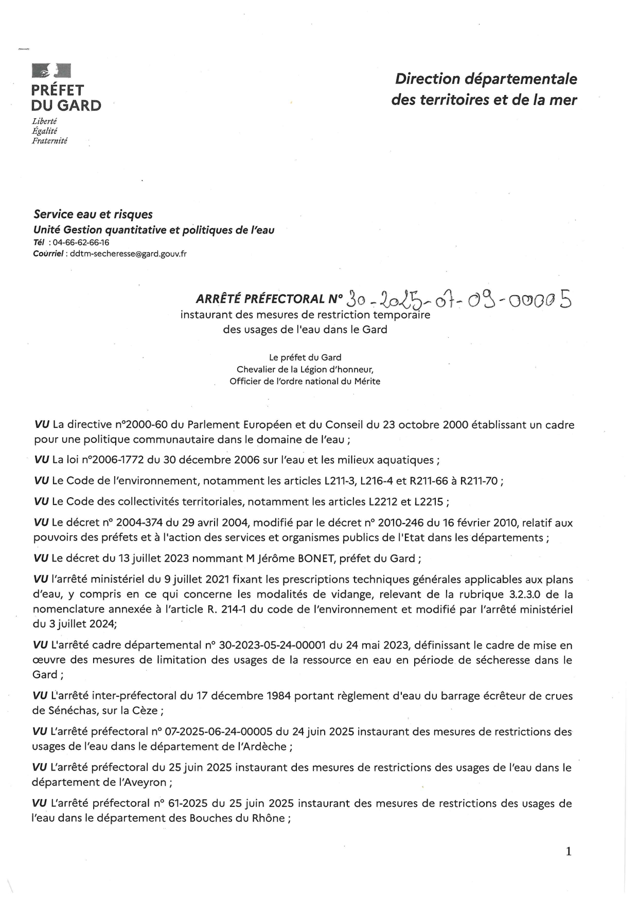 Secheresse Restriction EAU Page1