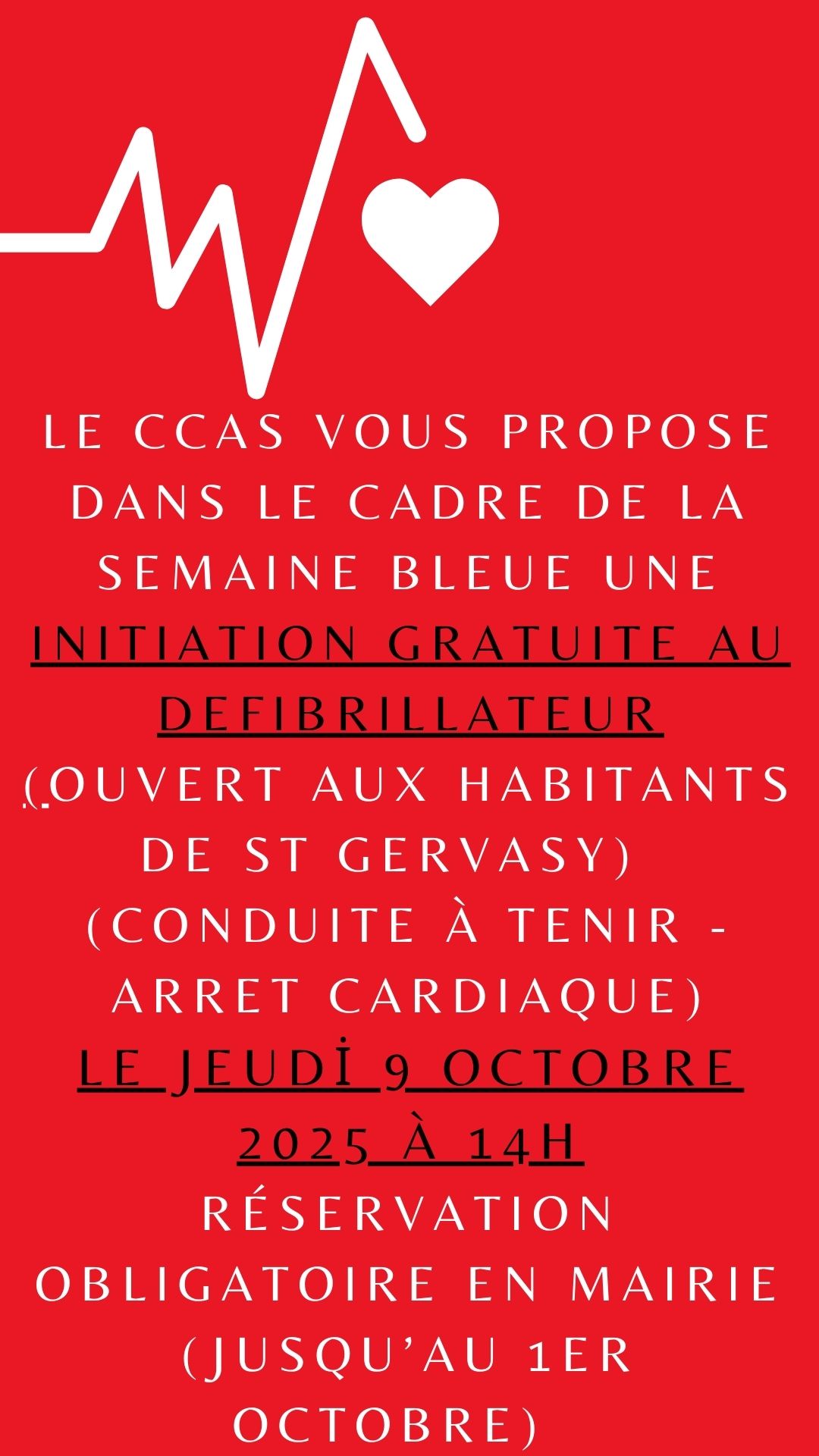 Affiche Initiation Défibrillateur 9 Octobre